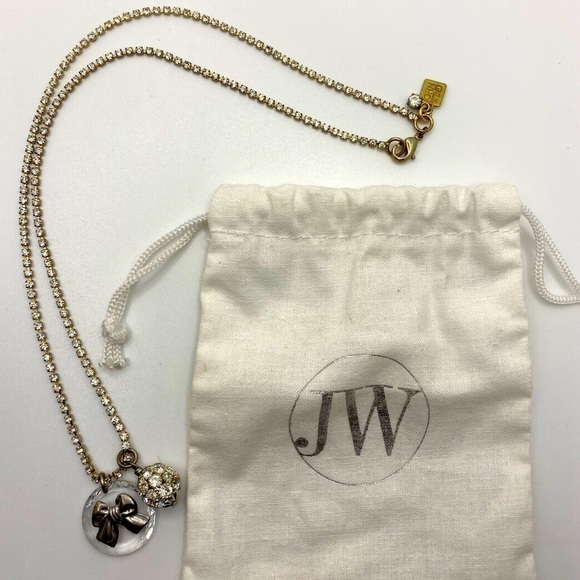JOHN Wind Maximal Art Gold Tone Rhinestone Ball/ Chain & Bow Charm 20" Necklace - Picture 4 of 4